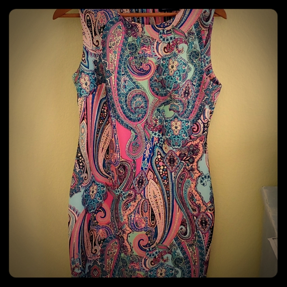 Paisley sleeveless scuba sheath dress